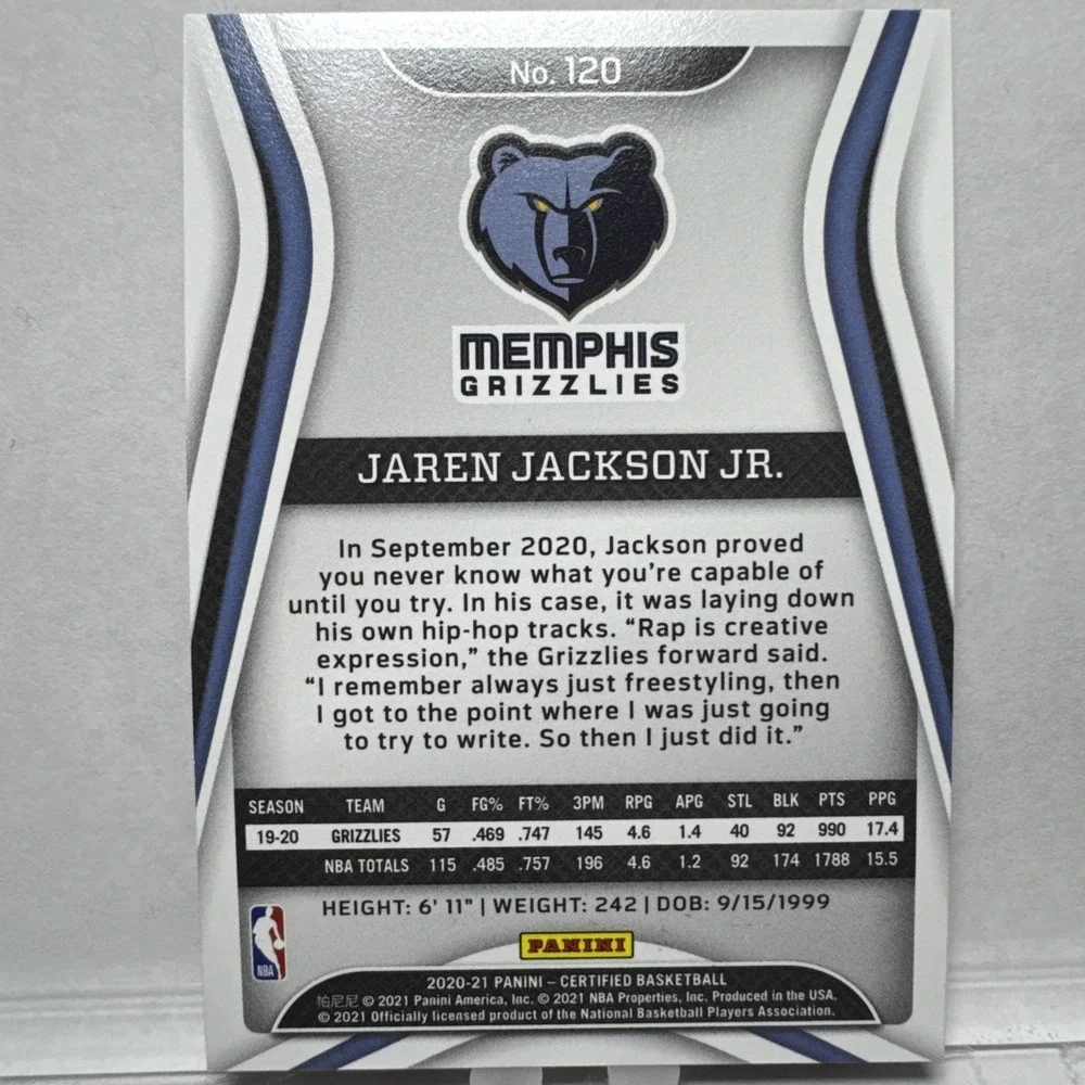 2020-21 Panini Certified Jaren Jackson Jr. #120 Mirror Red Memphis Grizzlies